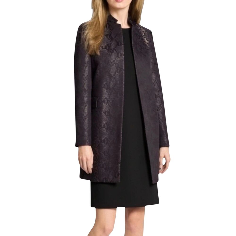 Louben Brown Metallic Snake Print Open Front Long Jacket Size 10 Statement